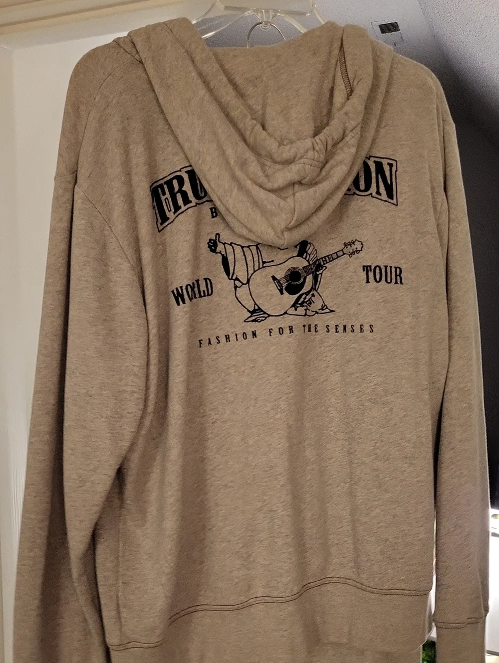 True Religion Light Gray Zip-Up Hoodie with Horseshoe Logo Mens Lg